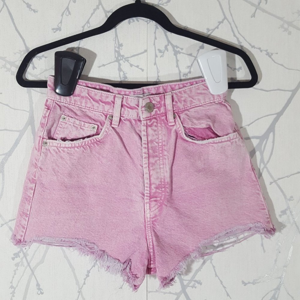 Zara Pink Denim High Rise Cutoff Shorts